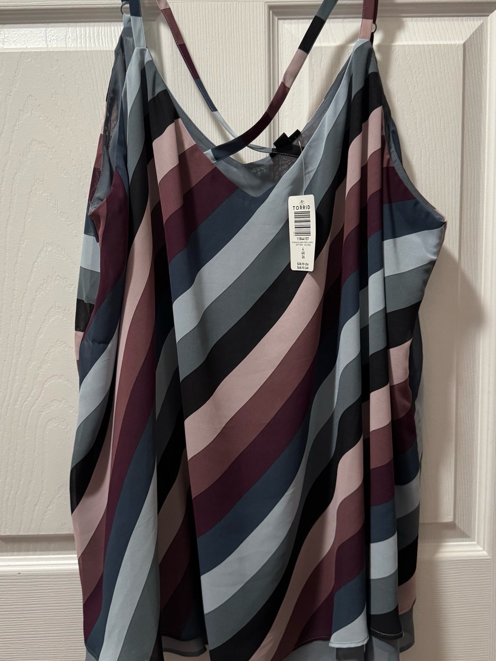 torrid Diagonal Striped Spaghetti Strap Cami in Blue, Mauve, Black
